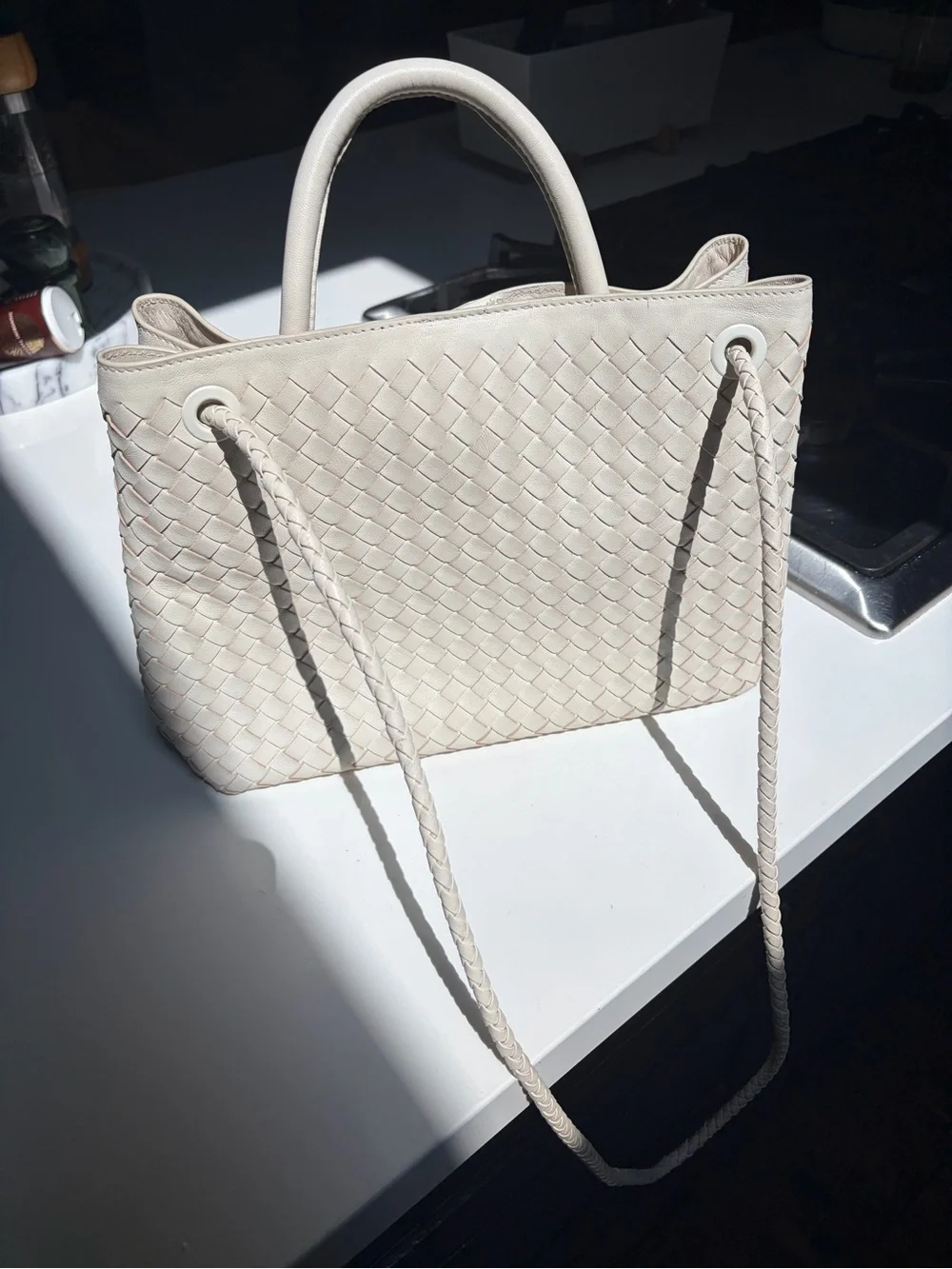 Quince Woven Sheep Leather Tote Bag in Cream - Picture 2 of 6